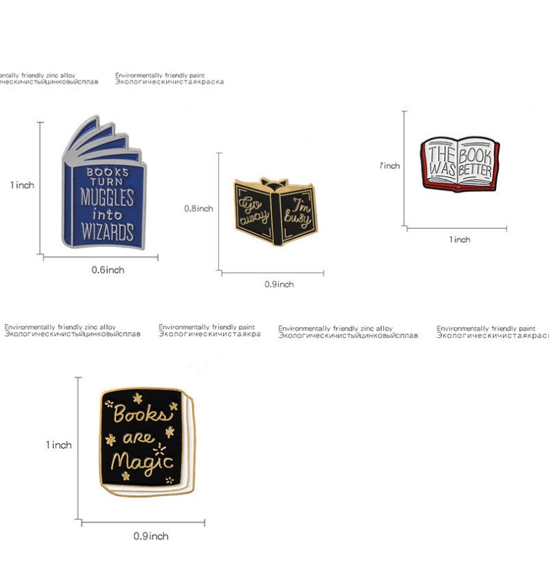 Various "Book" pins.  Brooch